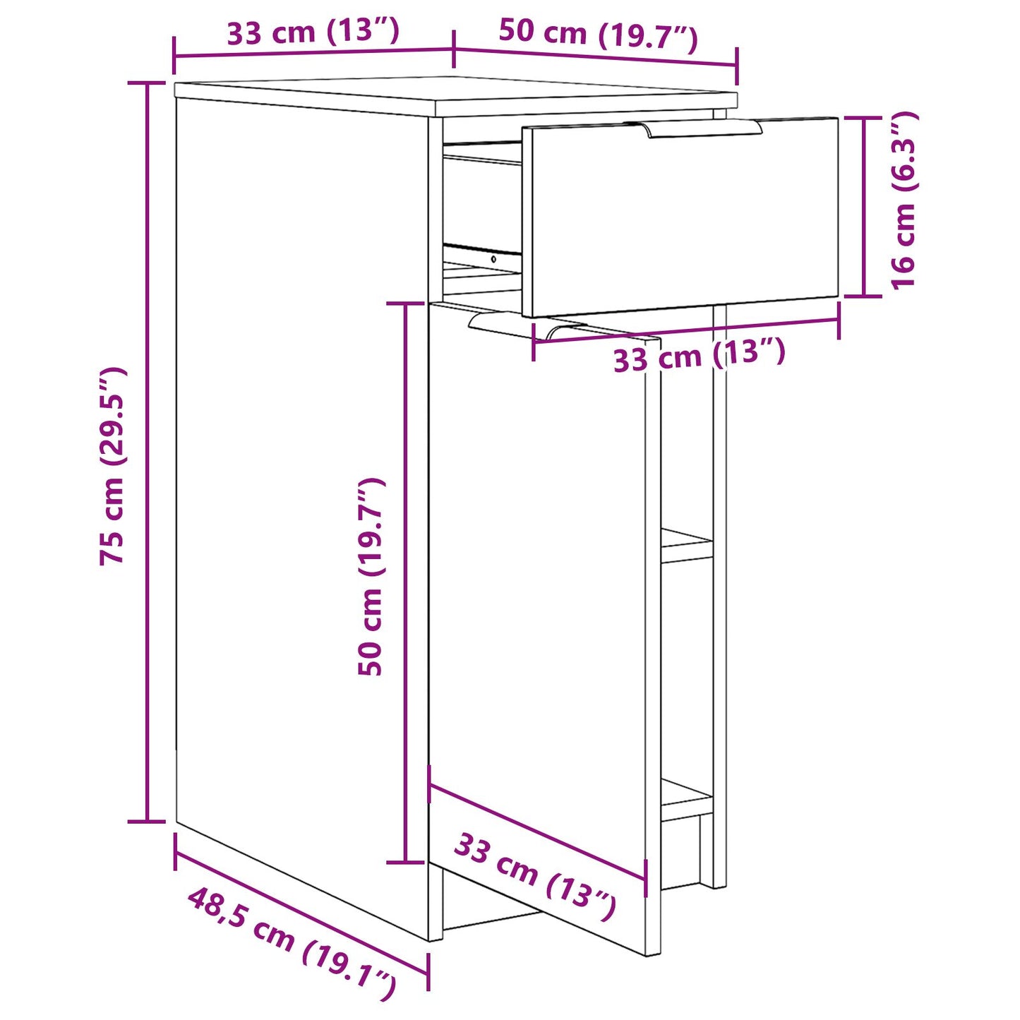 vidaXL Bureau Kast in Zwart Eiken - 33x50x75 cm - Gemaakt van Engineered Hout