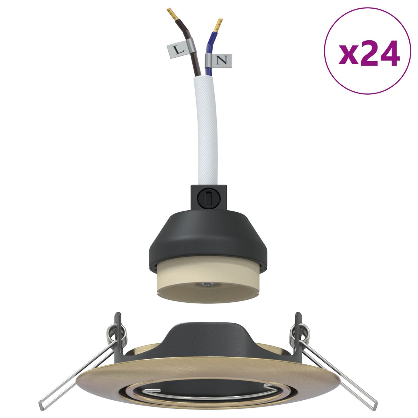 vidaXL Lampen Set van 24 Messing 9 cm Messing Inbouwlampen Ronde