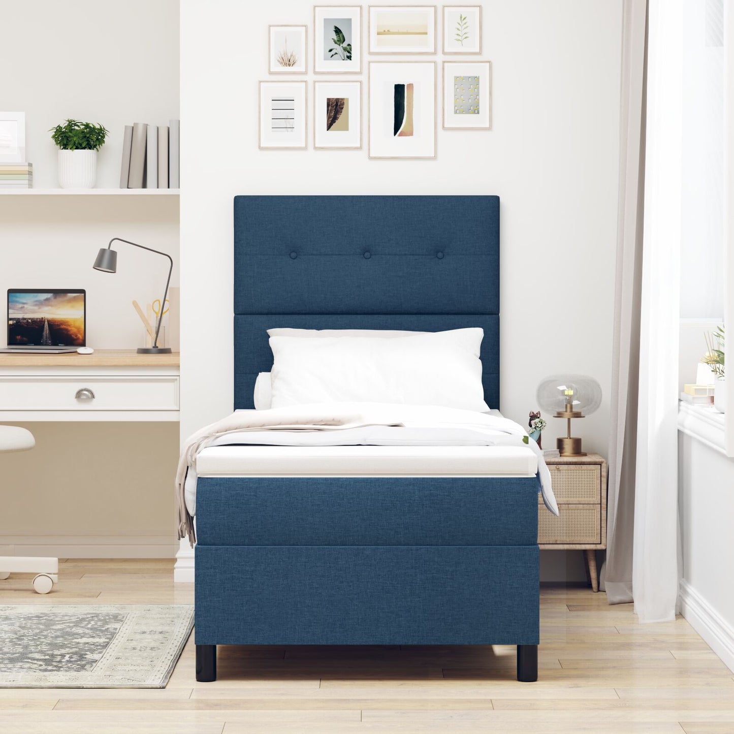 vidaXL Boxspring Bed met Matras Blauw 90x200 cm Stof