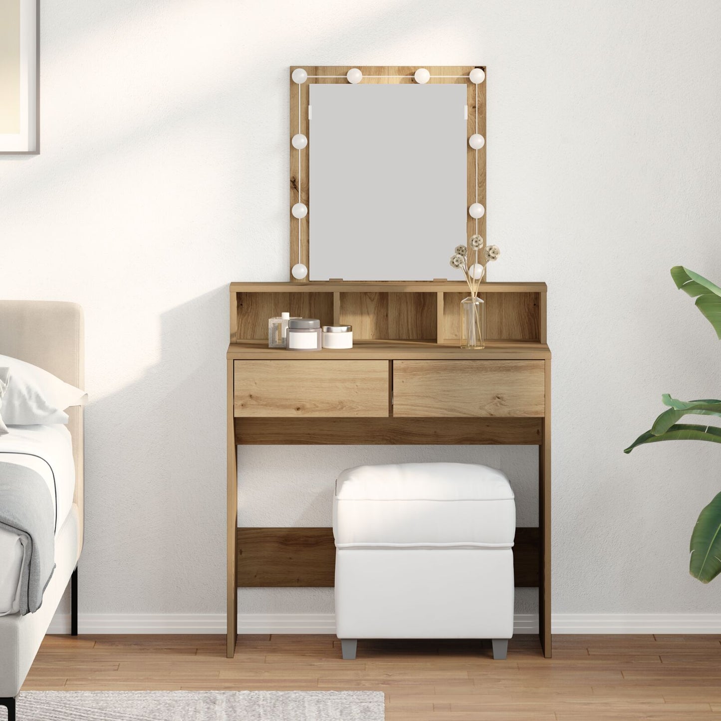 vidaXL Kaptafel met Spiegel en LED's Artisan Eiken Geïndustrialiseerd Hout