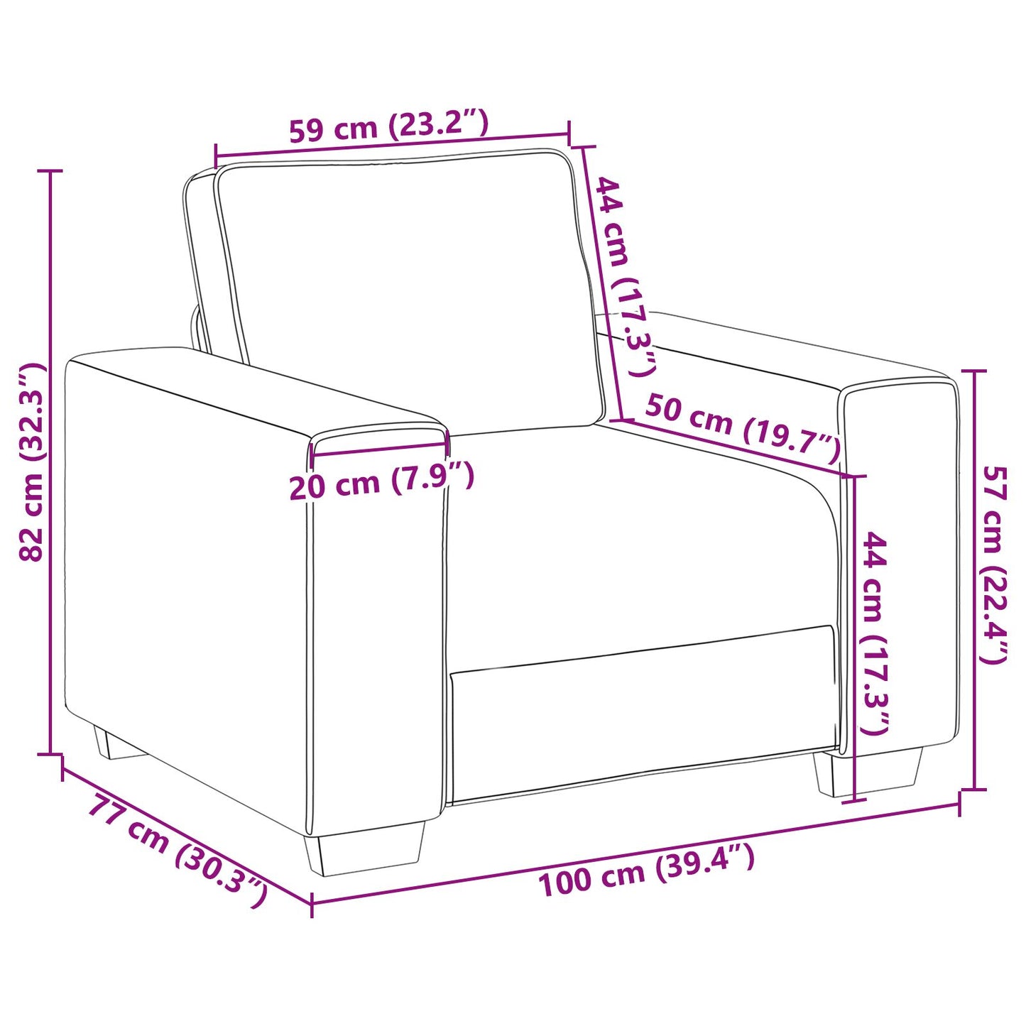 vidaXL Sofa Stoel Linnen 59 cm