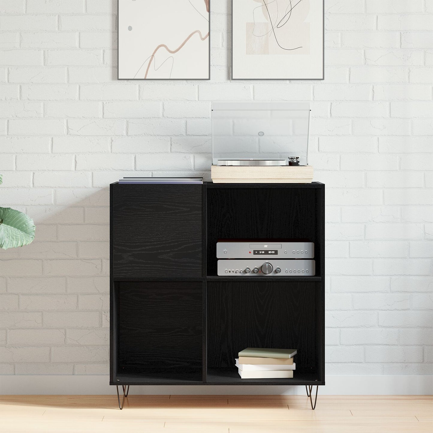 vidaXL Recordkast Zwart Eiken 84.5x38x90 cm Verwerkt Hout