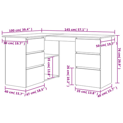 vidaXL Hoekbureau 145x100x76 cm bewerkt hout wit