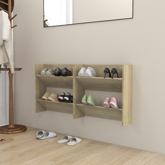 vidaXL Wandschoenenkasten 2 st 60x18x60 cm spaanplaat sonoma eiken
