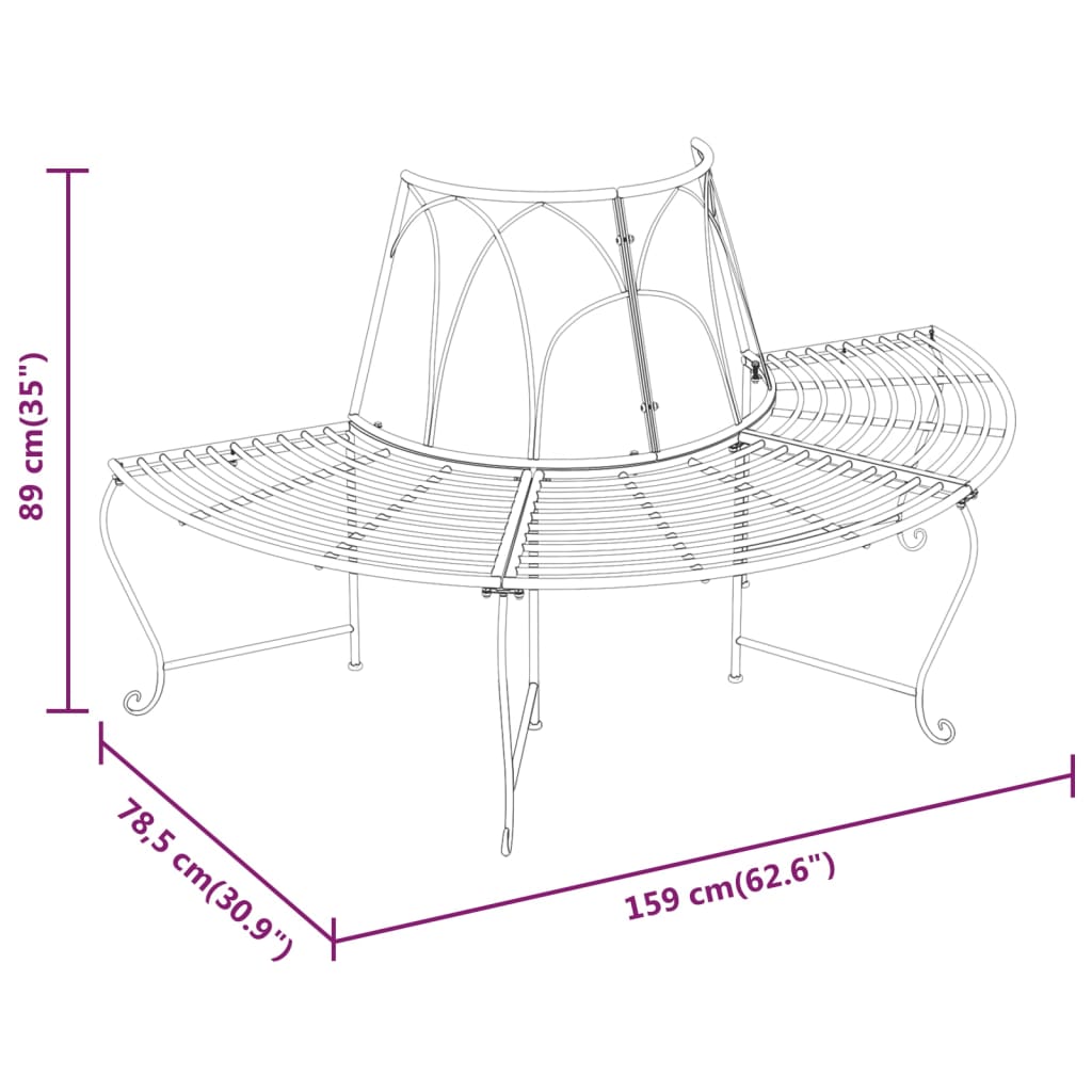 vidaXL Boombank halfrond Ø159 cm staal zwart