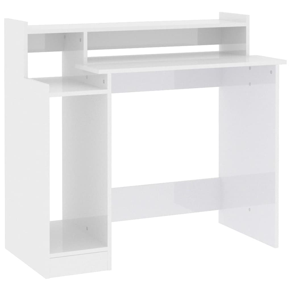 vidaXL Bureau met LED-verlichting 97x45x90 cm hout hoogglans wit