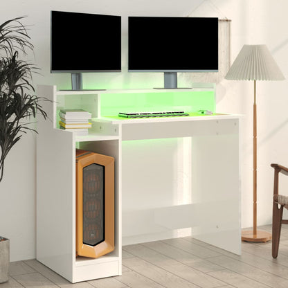 vidaXL Bureau met LED-verlichting 97x45x90 cm hout hoogglans wit