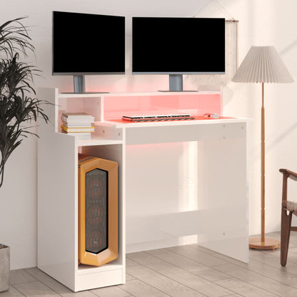 vidaXL Bureau met LED-verlichting 97x45x90 cm hout hoogglans wit