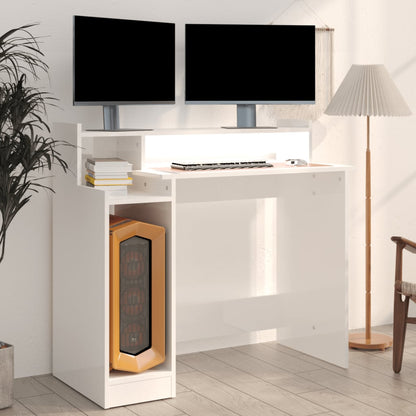 vidaXL Bureau met LED-verlichting 97x45x90 cm hout hoogglans wit