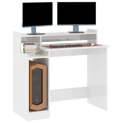 vidaXL Bureau met LED-verlichting 97x45x90 cm hout hoogglans wit