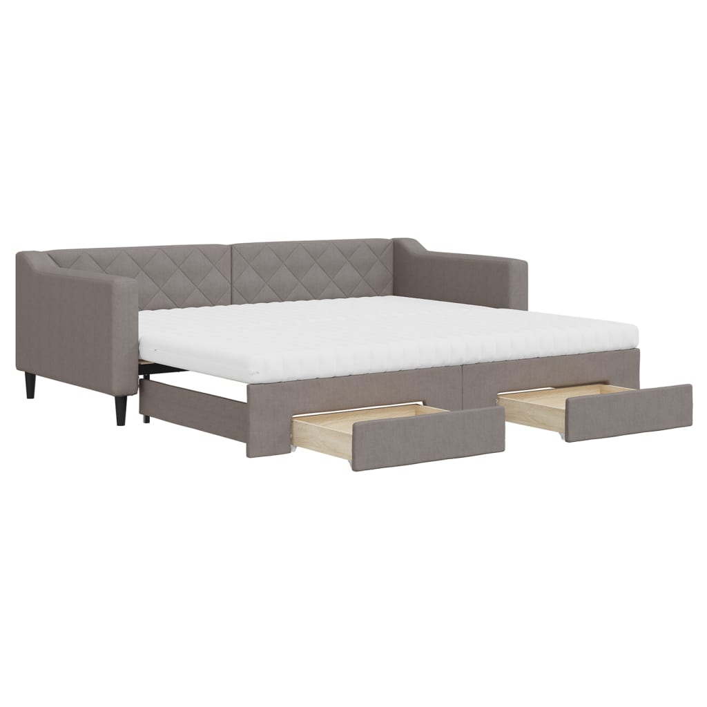 vidaXL Slaapbank met onderschuifbed en lades 90x200 cm stof taupe