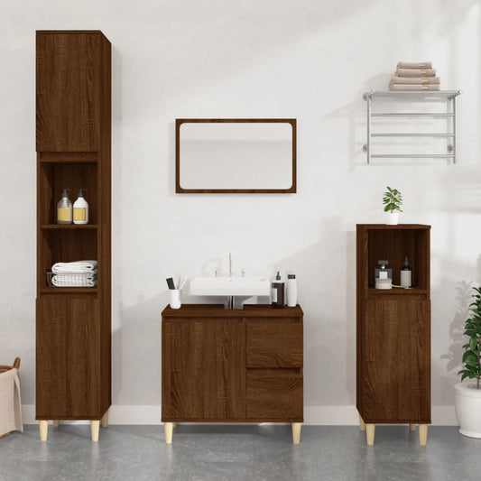 vidaXL 3-delige Badkamermeubelset bewerkt hout bruin eikenkleur