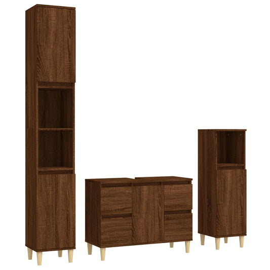 vidaXL 3-delige Badkamermeubelset bewerkt hout bruin eikenkleur