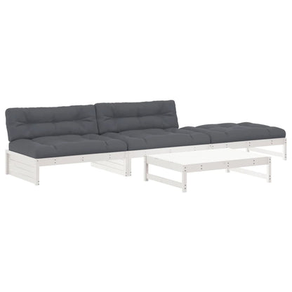 vidaXL 4-delige Loungeset met kussens massief hout wit