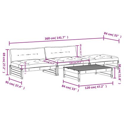 vidaXL 4-delige Loungeset met kussens massief hout wit