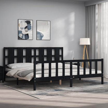 vidaXL Bedframe met hoofdbord massief hout zwart 200x200 cm