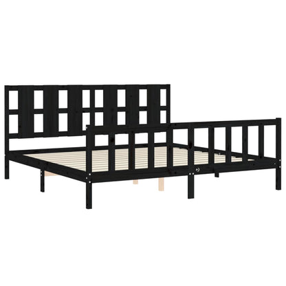 vidaXL Bedframe met hoofdbord massief hout zwart 200x200 cm