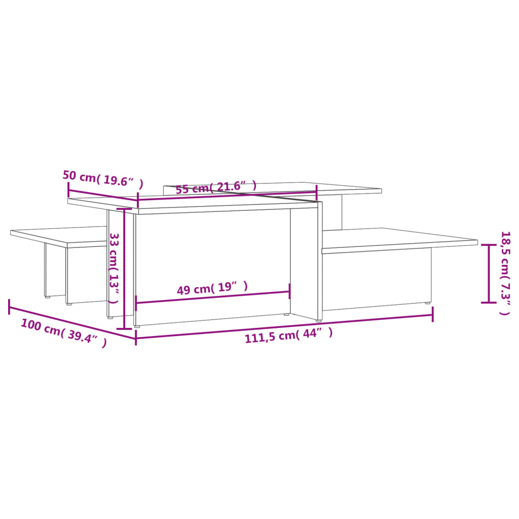 vidaXL Salontafels 2 st bewerkt hout wit