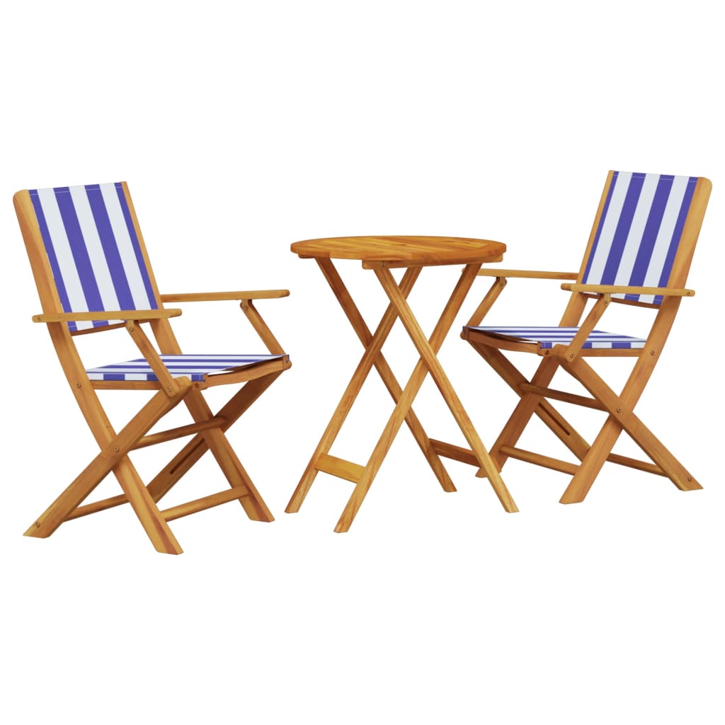 vidaXL 3-delige Bistroset stof en massief hout blauw en wit