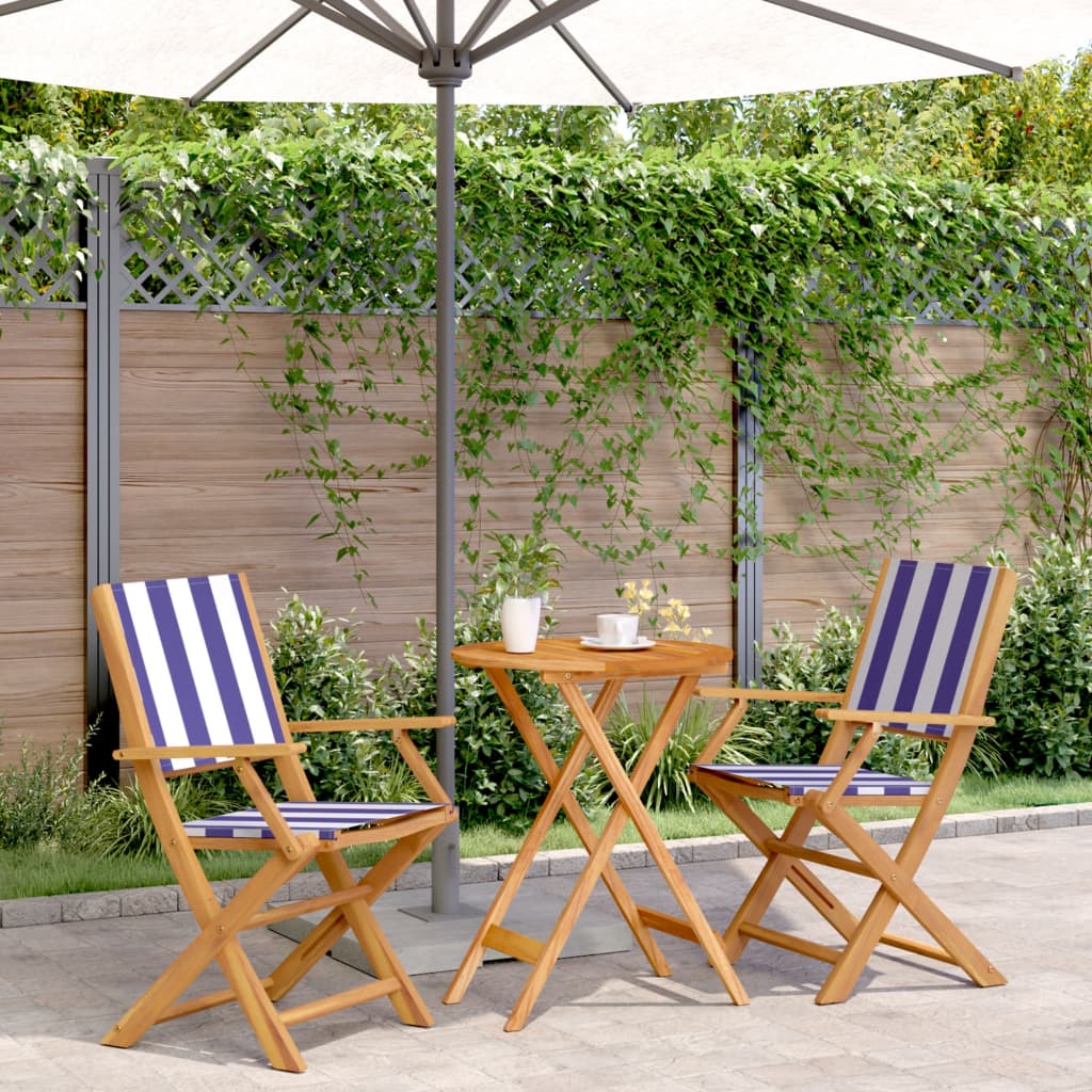 vidaXL 3-delige Bistroset stof en massief hout blauw en wit