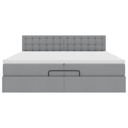 vidaXL Ottoman bed met matras 200x200 cm stof lichtgrijs