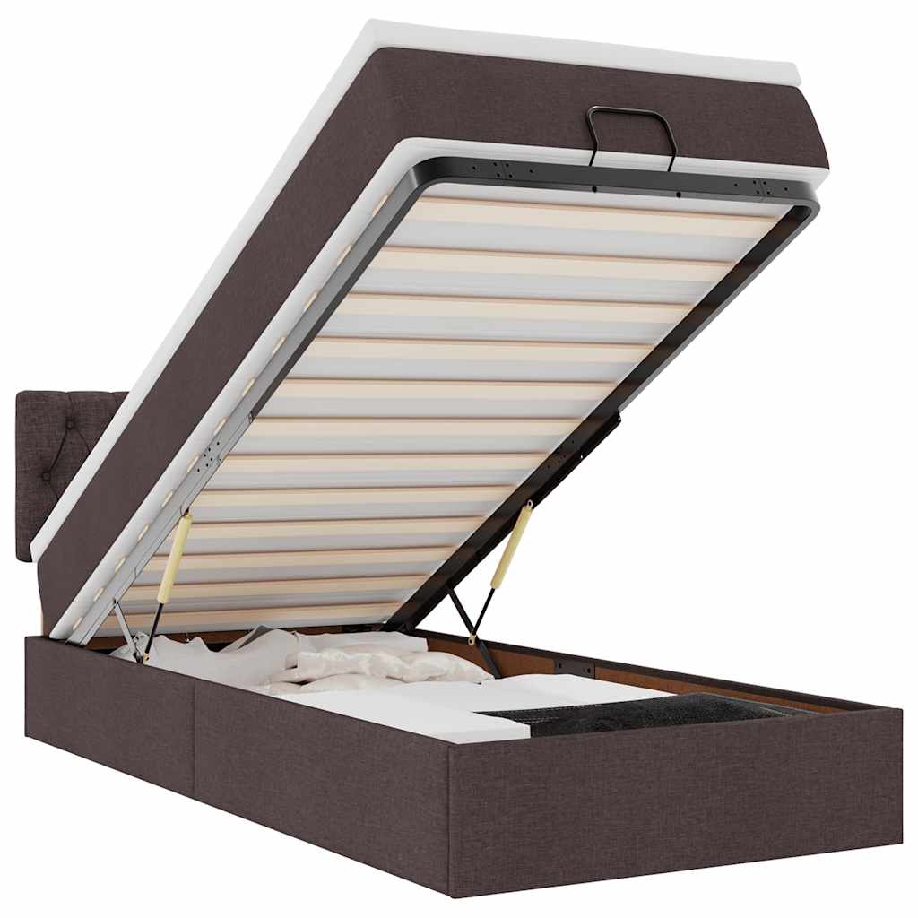 vidaXL Bed poef met matras en LED's 90x200 cm stof donkerbruin