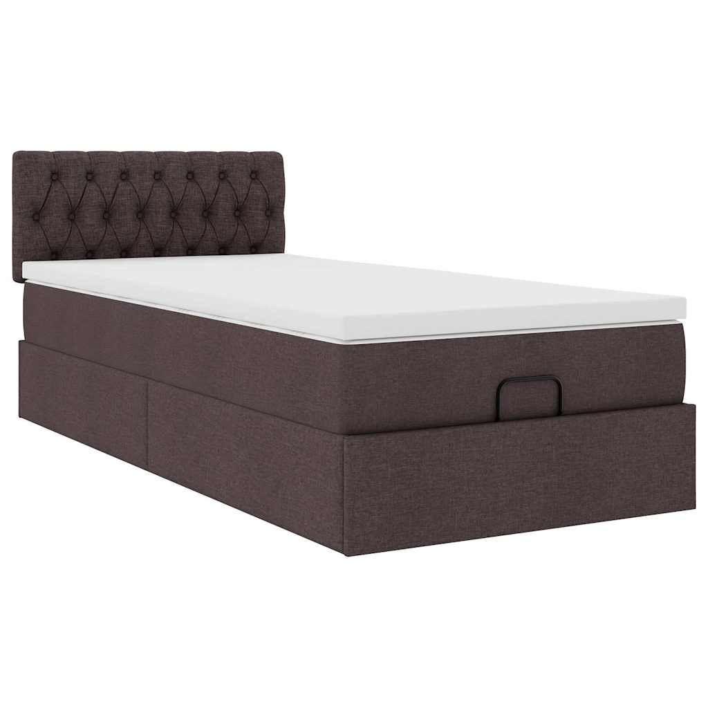 vidaXL Bed poef met matras en LED's 90x200 cm stof donkerbruin