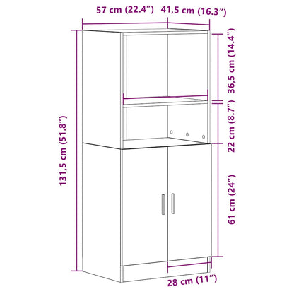 vidaXL Keukenkast 57x41,5x131,5 cm bewerkt hout grijs sonoma eiken