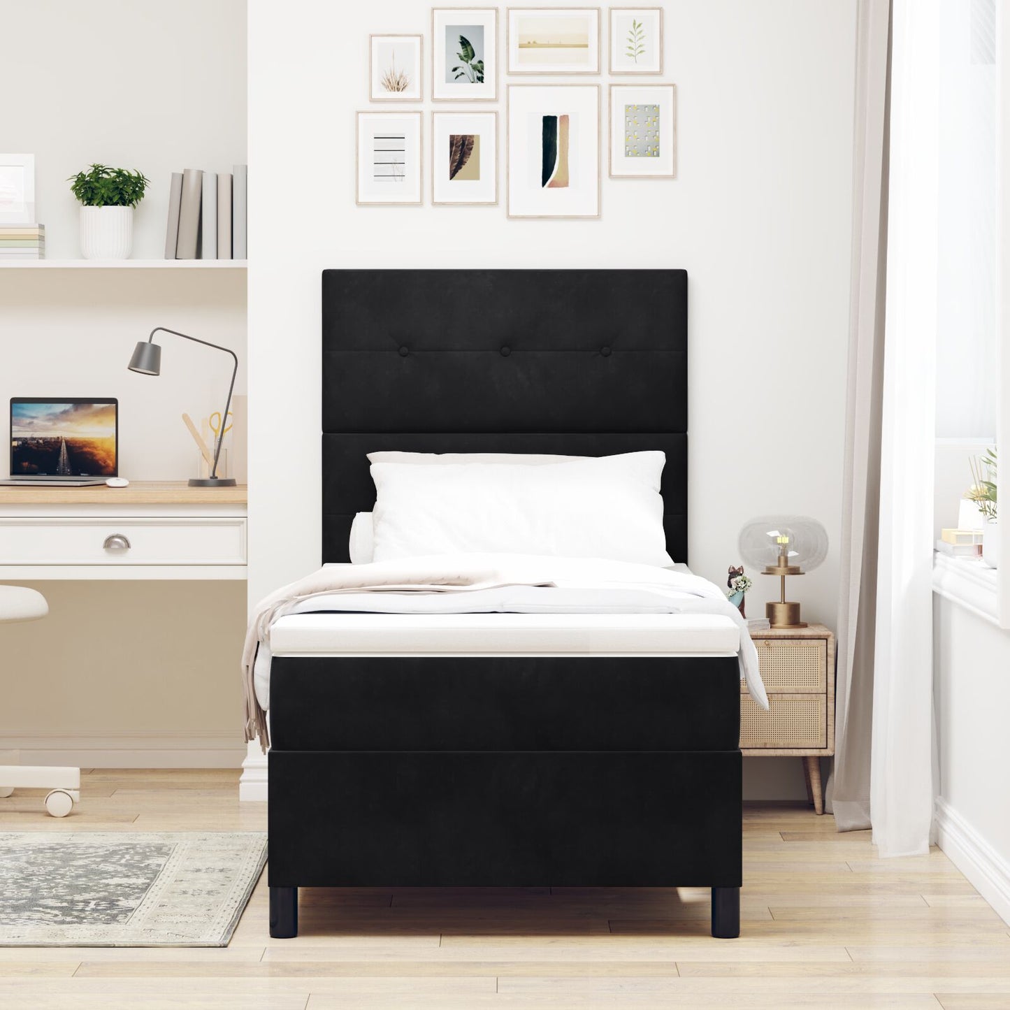 vidaXL Boxspring Bed met Matras Zwart 90x200 cm Velvet