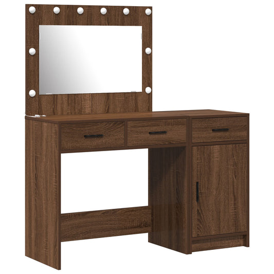 vidaXL 2-delige Kaptafel Set met LED in Zwart Eiken Fineer