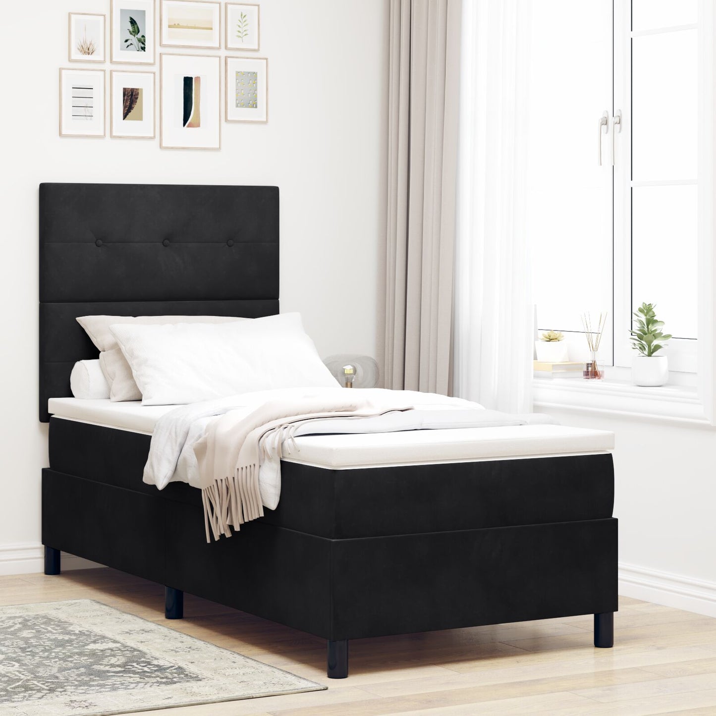 vidaXL Boxspring Bed met Matras Zwart 90x200 cm Velvet