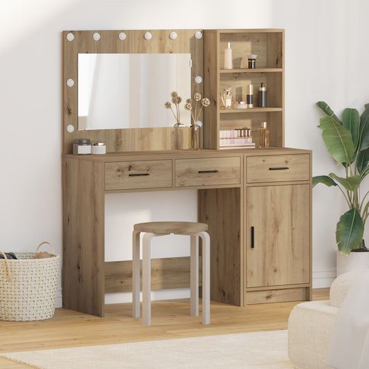 vidaXL 2-delige kaptafelset met LED Artisan Eiken Engineered Wood
