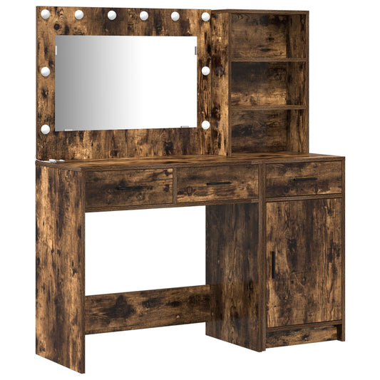 vidaXL 2-delige kaptafel set met LED Gerookt Eiken Engineering Hout