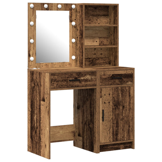 vidaXL 2-delige Kaptafel Set met LED Oude Houten Engineered Wood