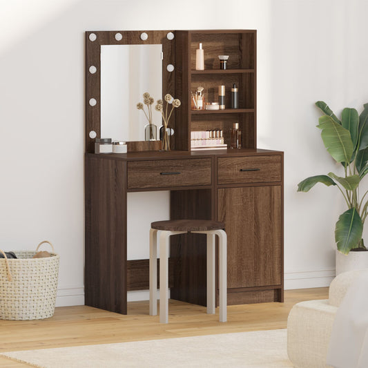 vidaXL 2-Delige Kaptafel Set met LED Zwart Eikenhout