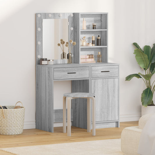 vidaXL 2-delige Kaptafel Set met LED Grijs Sonoma Hout