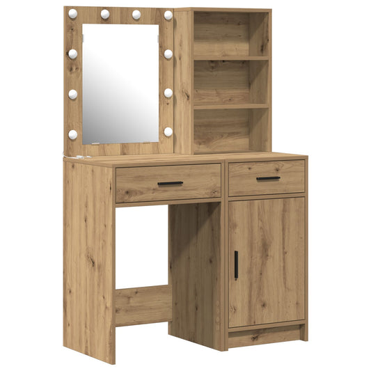 vidaXL 2-delige Kaptafelset met LED Artisan Eiken Gefabriceerd Hout